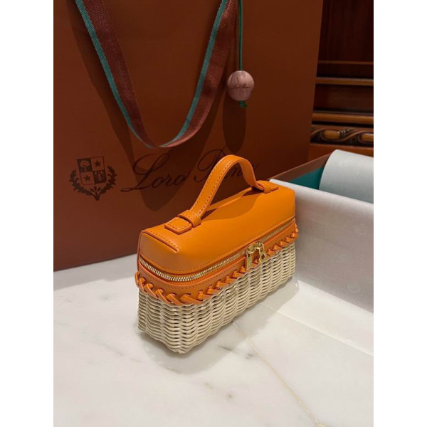 Loro Piana Women's Extra Small Rattan Pocket Bag / Malt/Bright Orange