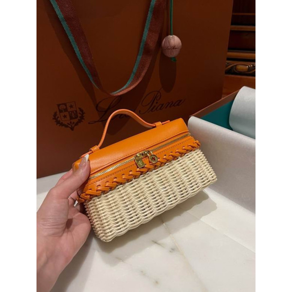 Loro Piana Women's Extra Small Rattan Pocket Bag / Malt/Bright Orange