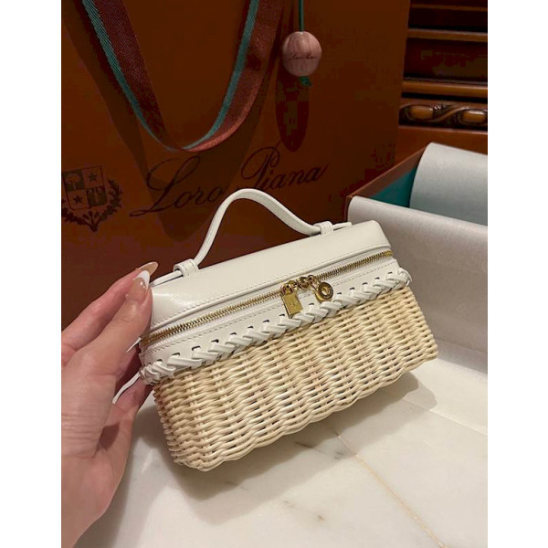 Loro Piana Women's Extra Small Rattan Pocket Bag / Malt/Whisper White