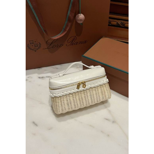 Loro Piana Women's Extra Small Rattan Pocket Bag / Malt/Whisper White