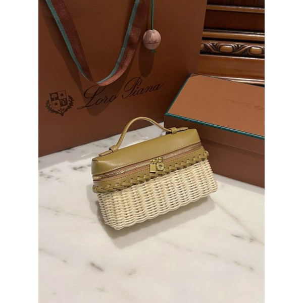 Loro Piana Women's Extra Small Rattan Pocket Bag / Malt/Olive Green