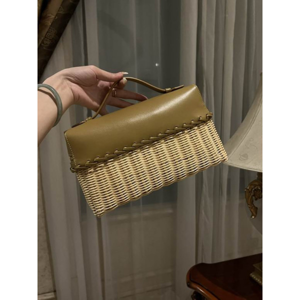 Loro Piana Women's Extra Rattan Pocket Bag / Olive Green