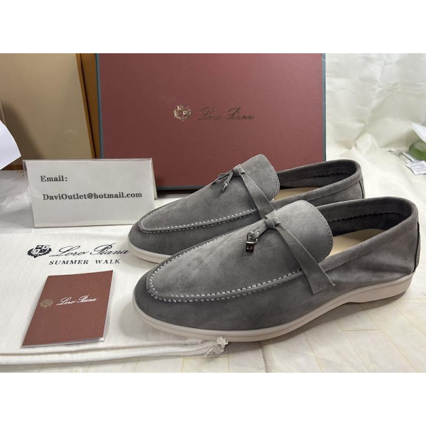 Loro Piana Summer Charms Walk Loafers Unisex Suede Gray